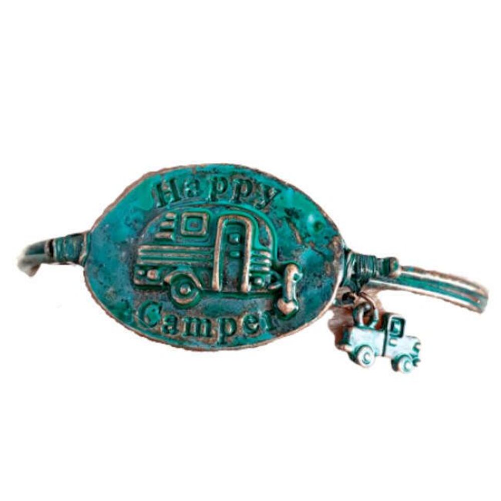 Happy Camper Bracelet NEW Copper Patina Vintage RV Travel Trailer Jewelry - Picture 5 of 7